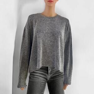 Time and True XL Soft Cropped Lightweight Ribbed Sweater Grey Black White XLarge